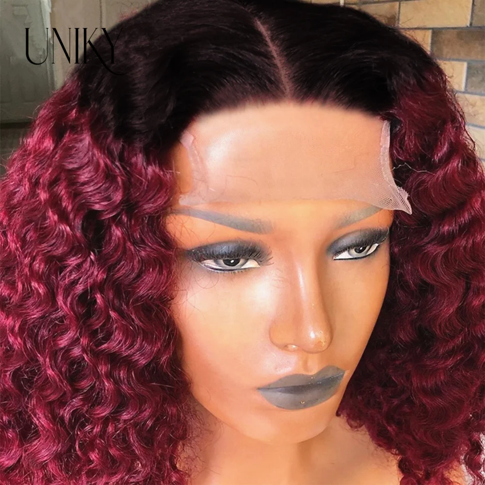 T1B/99J Burgundy Short Deep Curly Bob Wig 13x4 Lace Frontal Wig For Women Human Hair With Baby Hair 4x4 Lace Closure Curly Bob