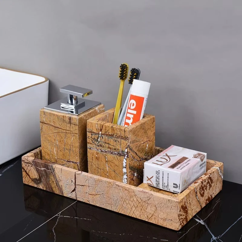 High quality resin natural fashion marble design bathroom bathroom accessories five-piece set
