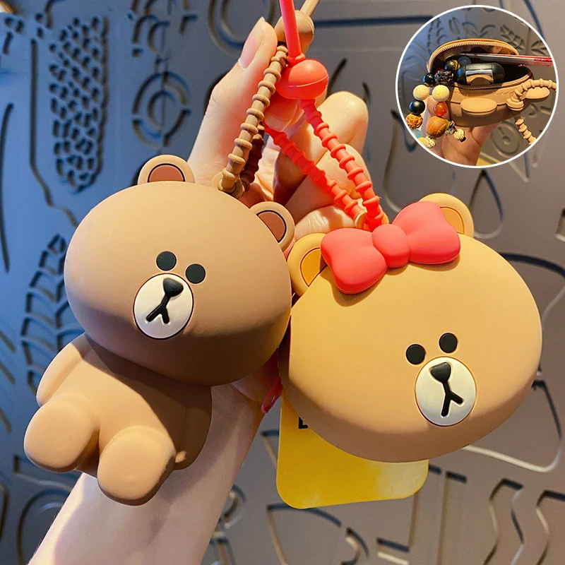 New Anime Brown Bear Sally Choco Cony Kawaii Silicone Coin Purse Pendant Cartoon Portable Girls Keychain Storage Bag Gifts Toys