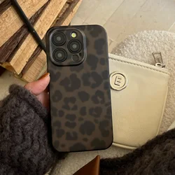 Fashion Retro Art Grayish Brown Leopard Print Matte Soft Cover Case for iPhone 12 13 14 15 16 17 Pro Max Protective Phone Case