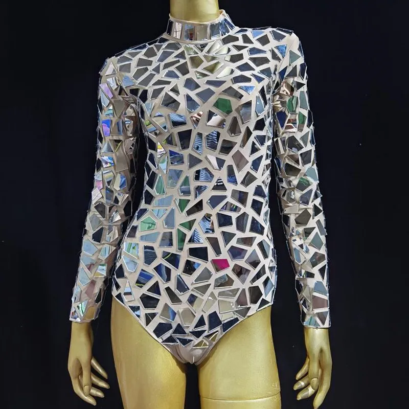 Elastyczne Rajstopy Damskie Piosenkarka Tancerka Strój Sceniczny Ubrania Bar Klub Nocny Kostium Taneczny Trykot Sceniczny Błyszczący Kombinezon Lustrzany