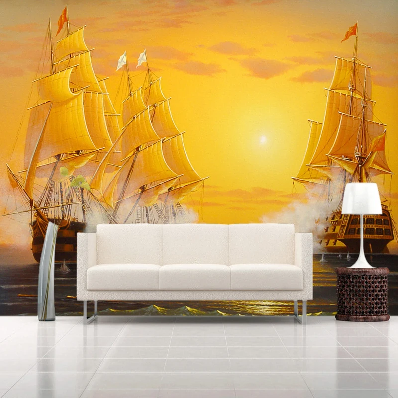 Custom 3D Mural Wallpaper Oil Painting Sailboat Smooth Sailing TV Backdrop Decoratives Picture Modern Wallpaper For Living Room