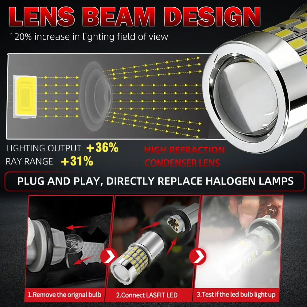 2X For Renault Avantime Alaskan Grand Scenic 2 3 Master Modus Sandero 1157 P21/5W Canbus LED Projector Lens Brake Lights view 6