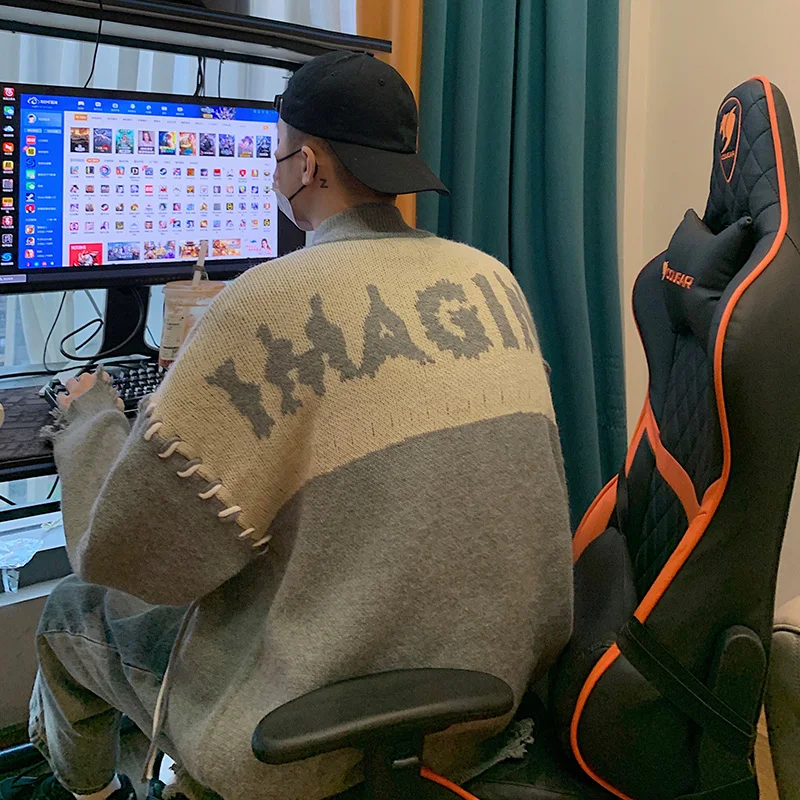 

Мужской вязаный кардиган-жакет на весну-осень, свободный повседневный свитер с дизайнерскими вставками, верхняя одежда в японском ретро-стиле