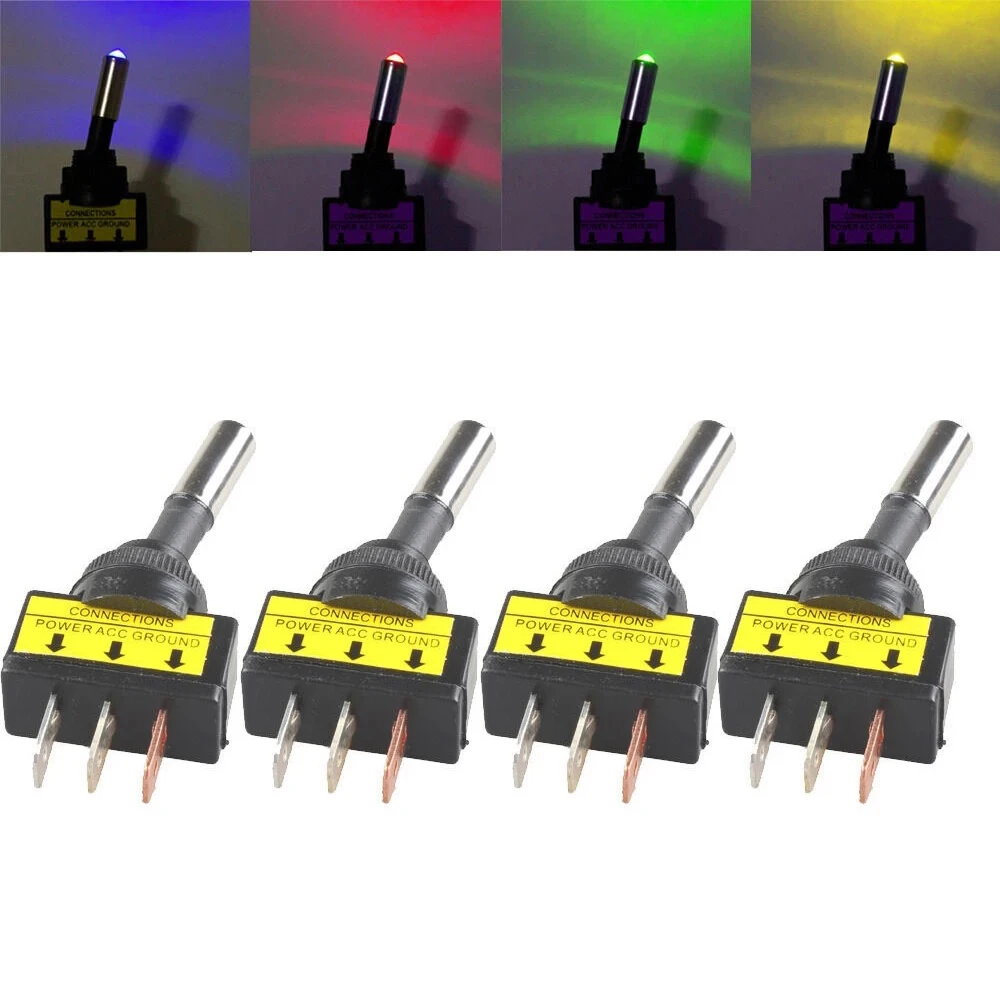 Automotive Toggle Switch ASW-15D 12mm LED Light Indicator SPST 2 Position 3Pin ON OFF DC 12V Self-locking Switch 5PCS