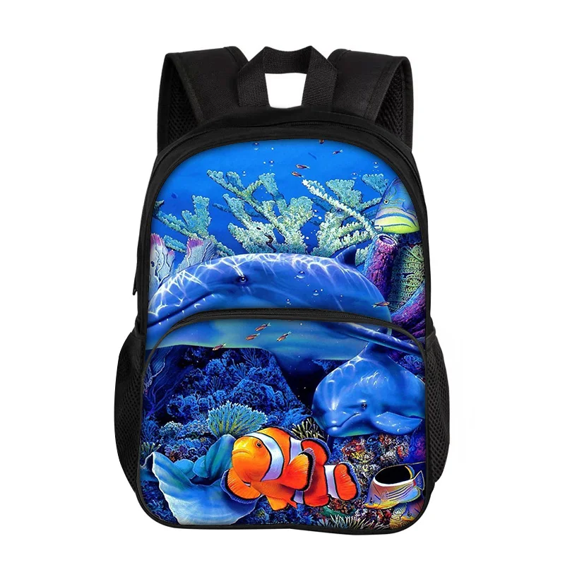 Underwater World  Round Front Bag Backpack Versatile Fashion Trend Cartoon Boy and Girl School Birthday Best Gift