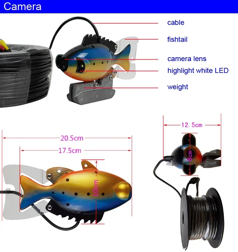 SY801 Full Waterproof Underwater Fish Finder Monitoring System with 9'' TFT Color LCD Screen and Night-vision-LED Portable Case