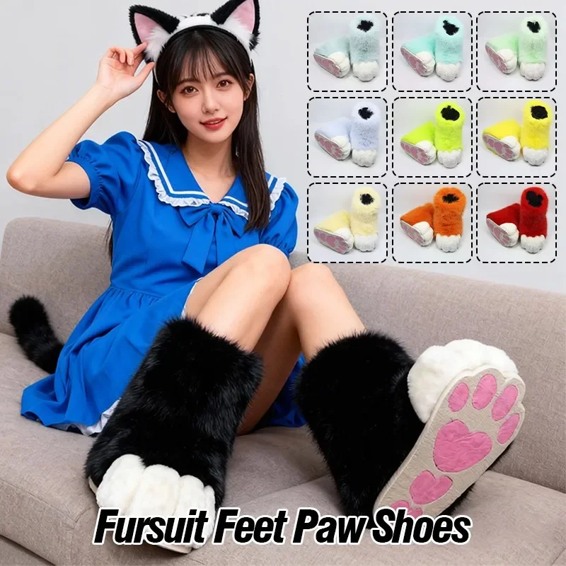 1Pair Fursuit Feet Paw Shoes Kit Plush Furry Boots Fursuit Halloween Costume Cosplay Shoes Carnival Party Men Women view 2
