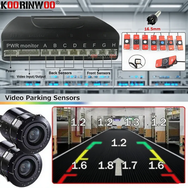 Koorinwoo Parktronic مجموعة أجهزة استشعار عكسية للسيارات نظام الفيديو السيارات الأمامية والخلفية وقوف السيارات الرادار الإلكترونية باركترونيك