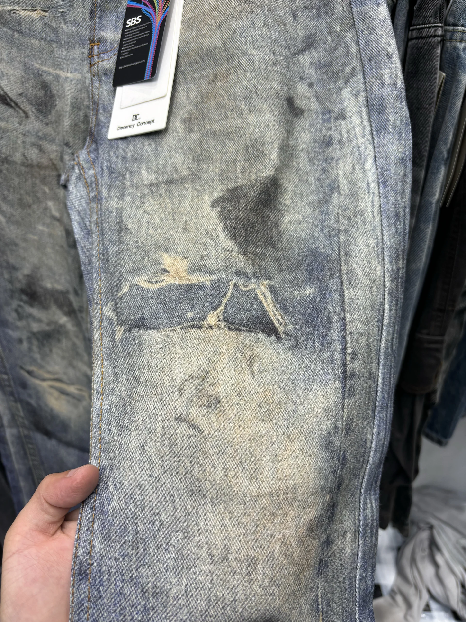 الطباعة الرقمية ثلاثية الأبعاد الرجال الجينز الأزرق وصمة عار الرجعية Waed مايكرو متوهج كلينفيت التخسيس السراويل الطويلة عادية الشباب القطن الدنيم