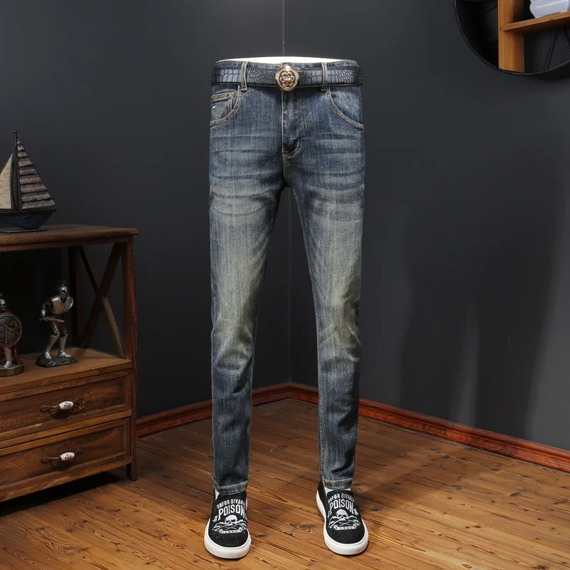 

American Style Luxury Fashionable Jeans Men's Comfortable High-End Slim Fit Straight Leg Trendy Brand Autumn Season