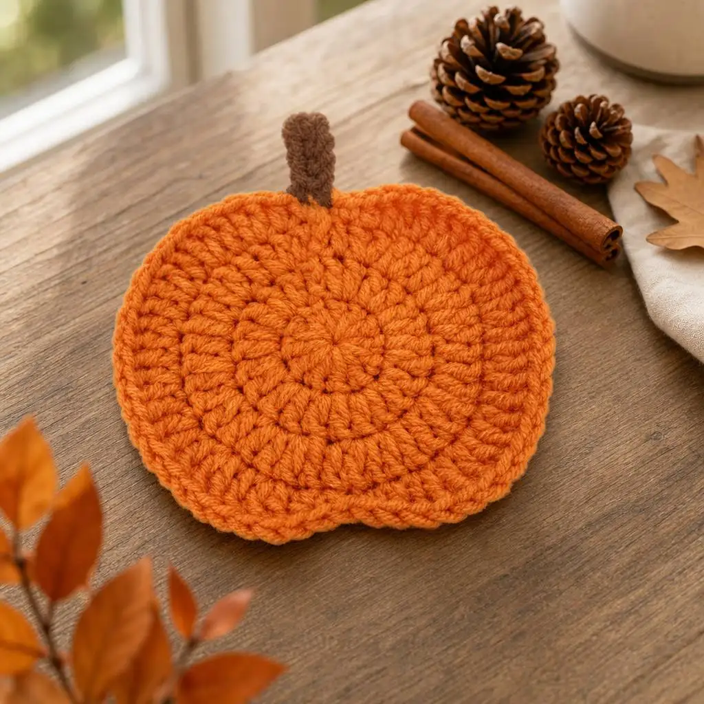 6pcs Crochet Pumpkin Coaster Hand Knitted Cup Mat Fall Thanksgiving Halloween Table Home Decor