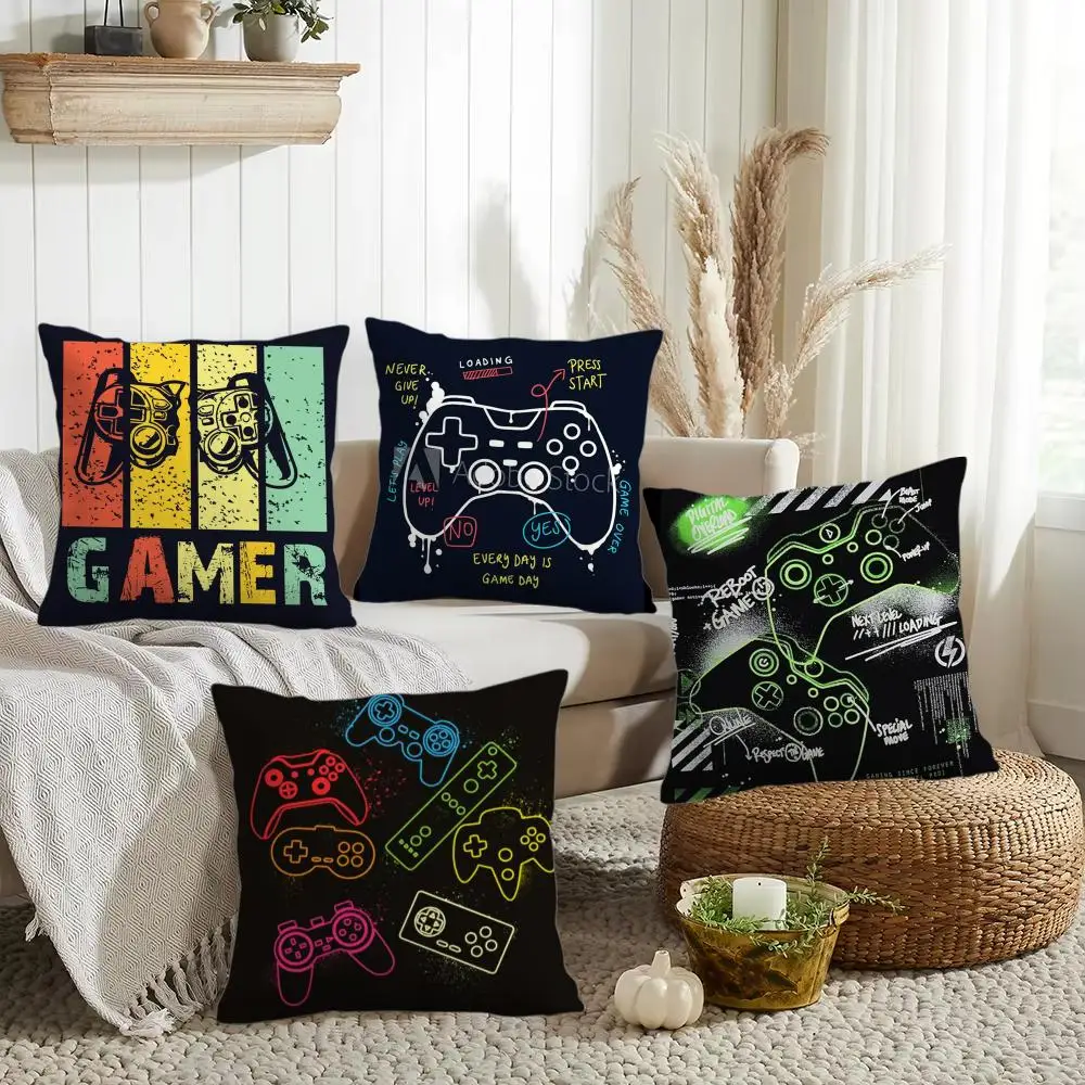 Colorful Graffiti Game Gamepad Cushion Cover Double-Sided Printed Organic Linen Pillow Cover, Decorative for Sofa Home