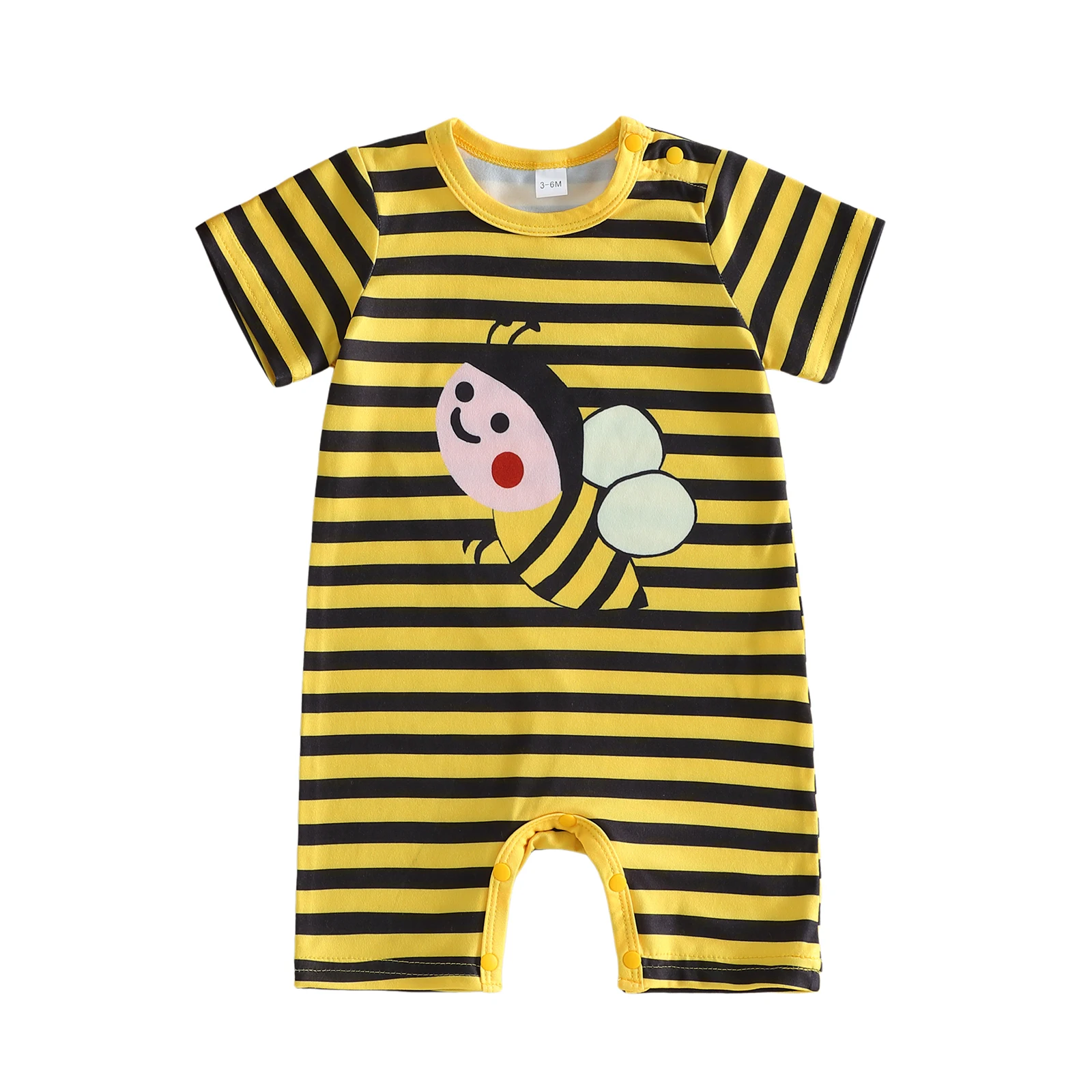 

Летний полосатый комбинезон для младенцев, модный комбинезон с короткими рукавами и круглым вырезом с принтом пчелы