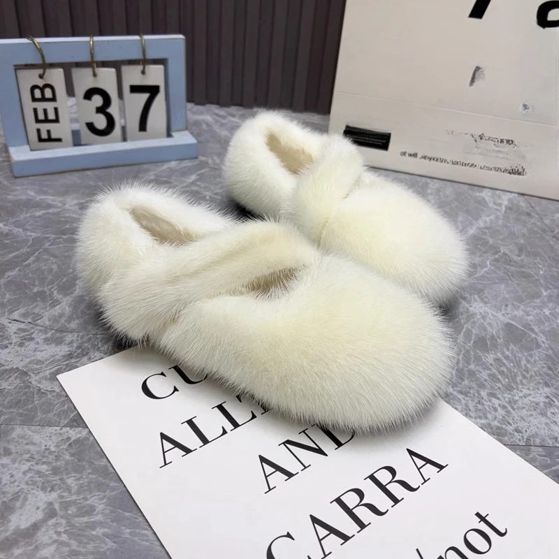 

Fur Flats Women Ankle Cotton Boots Winter Short Plush New Designer Women Shoes 2024 Trend Casual Walking Warm Snow Botas Mujer