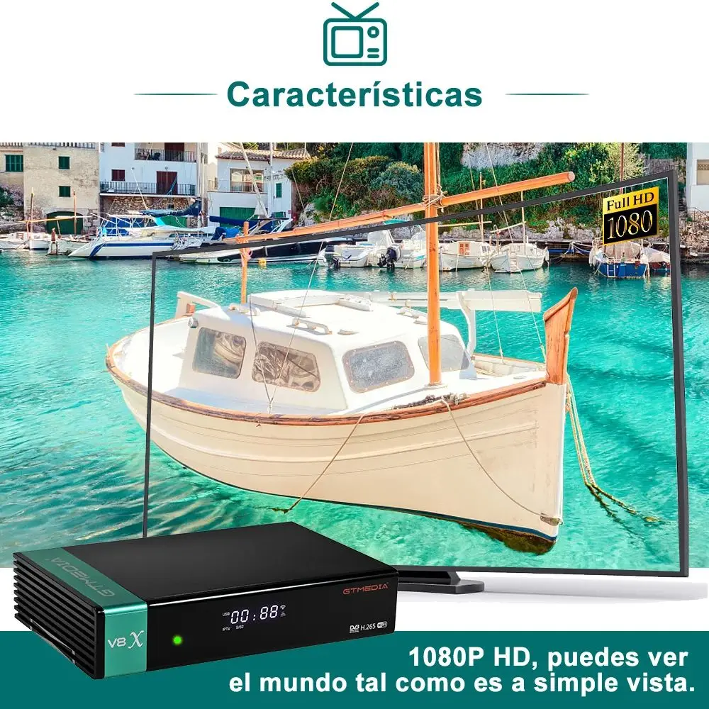 جهاز استقبال الأقمار الصناعية GTMEDIA V8X DVB-S/S2/S2X 1080P Full HD HEVC Main 10 Profile H.264 2.4G Wifi Ethernet ترقية LACAM 61W 70 M3U