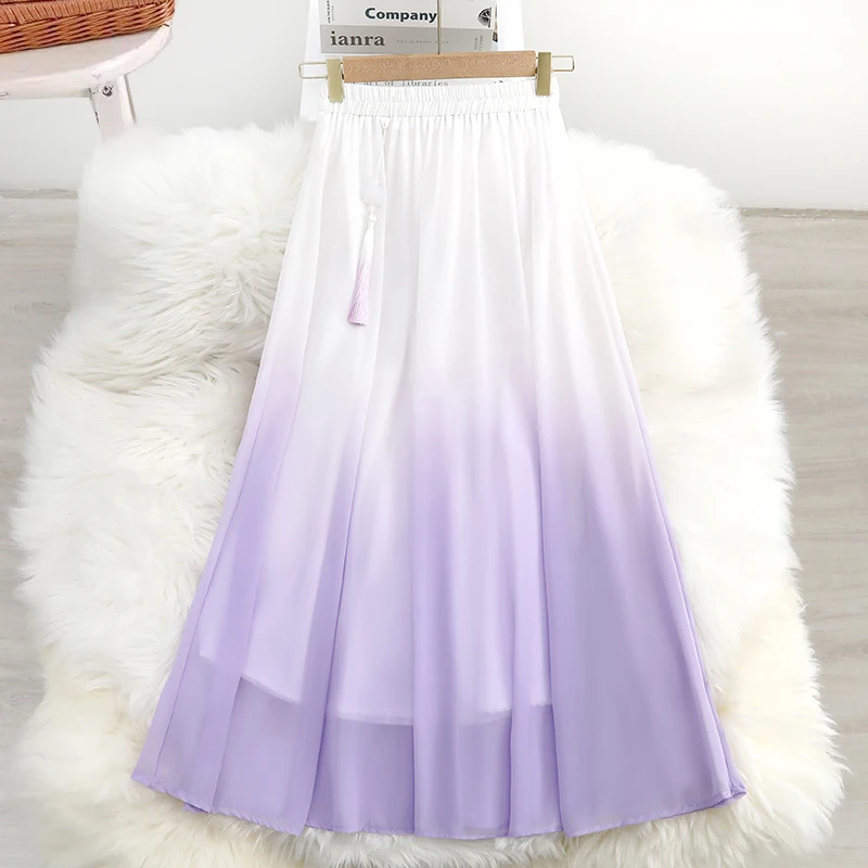 

Chinese Style Long Hanfu Skirt Women Literary Fairy Skirt Ancient Ethnic Retro Zen Tea Dress Dyeing Big Swing Skirts Cosplay