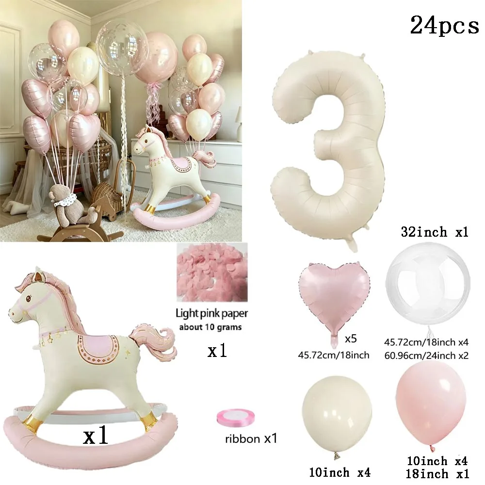1 Set Rosa Trojanisches Pferd Ballon Schmetterling Schüttelpferd Folienballon Rosa Herzballon für Geburtstagsfeier, Babyparty, Dekoration, Geschenke – Detail 7