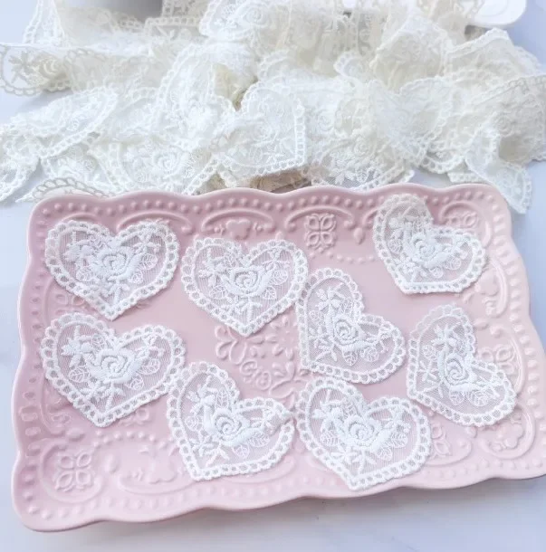 5 Pcs 6.6CM Wide Off White Ellipse Mesh Embroidered Flower Patches for Clothes Sew on Party Dress Applique Coaster Sewing Crafts