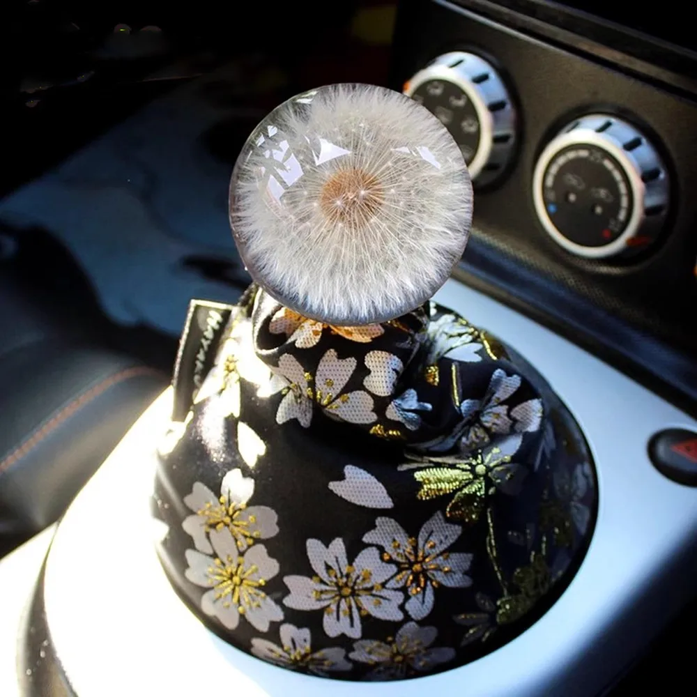 Universal 70MM Racing Crystal Ball Accessories for Car Gear Shift Knob Back Ring Transparent Dandelion Real Flowers Car Styling