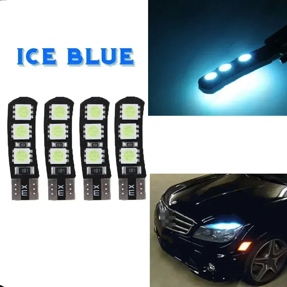 

4pcs Ice Blue LED No Error Eyebrow Eyelid Light Bulb For Mercedes Benz W204 C300 C350 8000K T10-6SMD LED High Quality