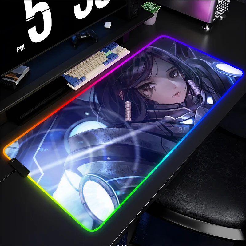 

Коврик для мыши Gamer RGB Компьютерный ноутбук Overwatch Pharah Коврик для мыши Аниме Ковер Игровые аксессуары Коврик для клавиатуры Светодиодный настольный коврик