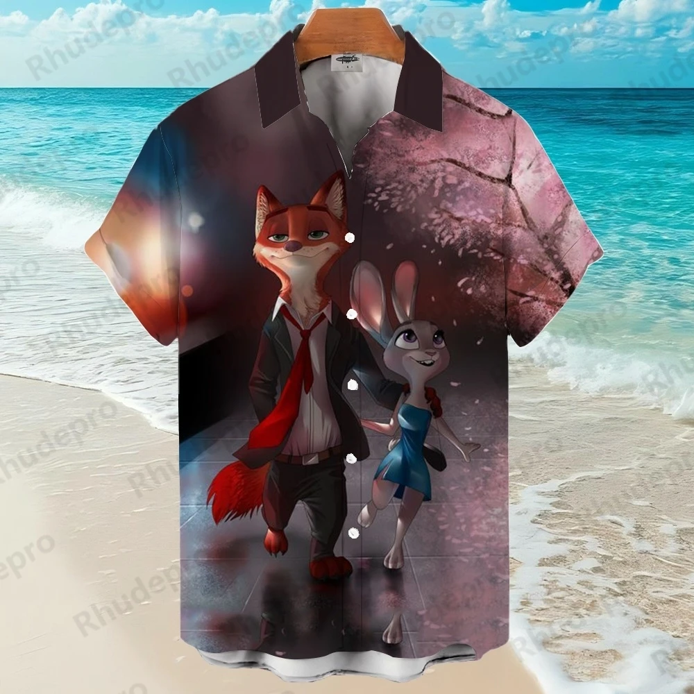 

Disney Zootopia Merry Sithmas Painting Print Men's Hawaiian Shirt Shirt Loose Large Size Camisas Para Hombres Camisas Masculino