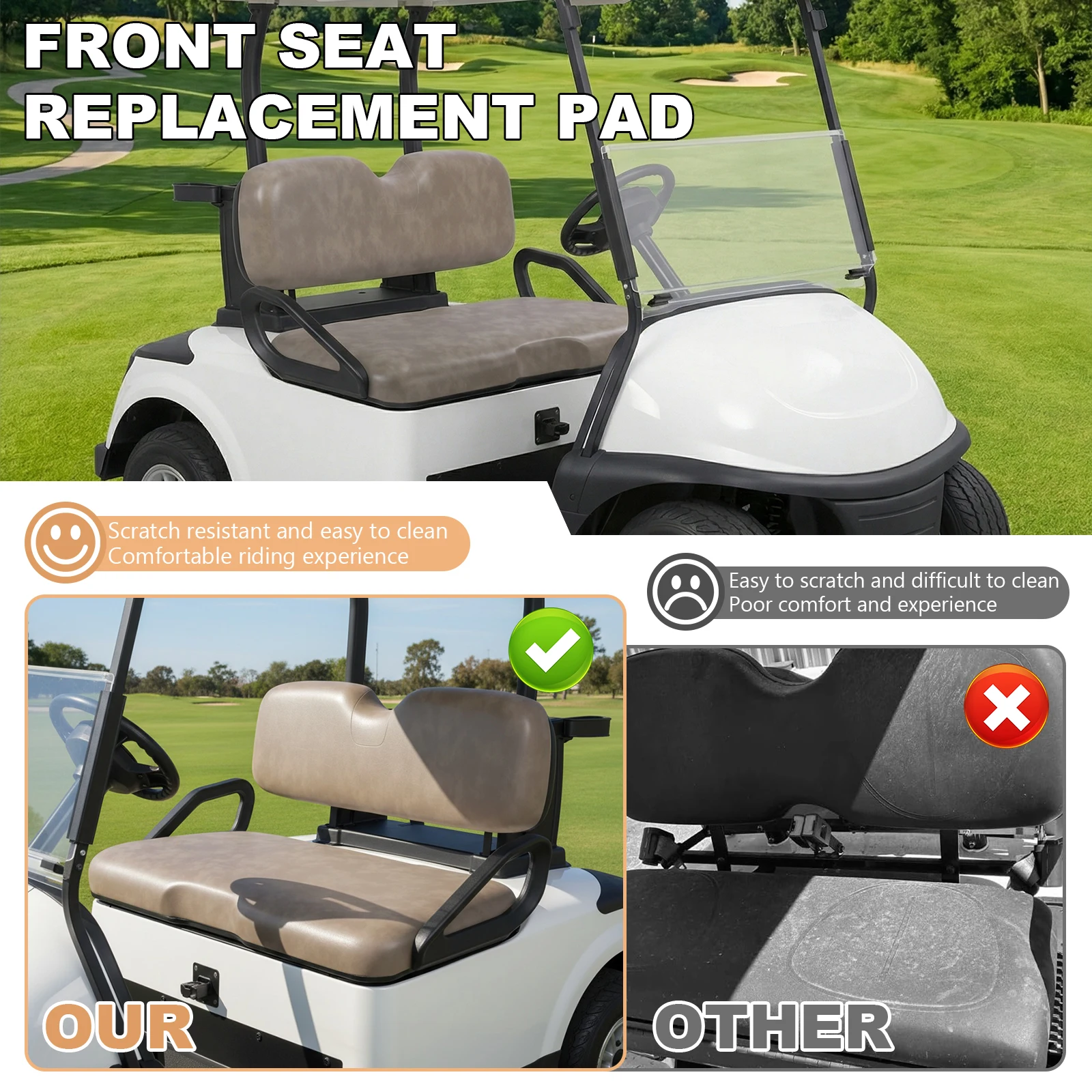 

Golf Cart Front Seat Replacement Cushion Golf Cart Front Seat Bottom & Backrest Assembly Compatible for EZGO RXV 2008-up Models