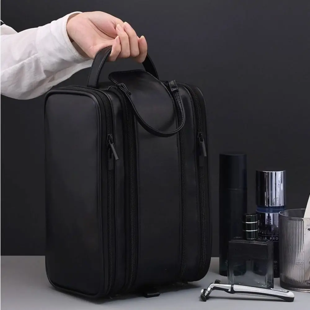 

Портативная сумка для туалетных принадлежностей из искусственной кожи с несколькими карманами, водонепроницаемая мужская косметичка большой емкости, подвесная сумка из искусственной кожи, косметички и чехлы