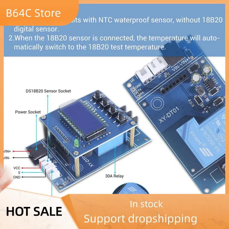 

B64C 2X XY-DT01 Цифровой регулятор температуры -40-110 ° C Цифровой микроцифровой термостат с ЖК-дисплеем и датчиком