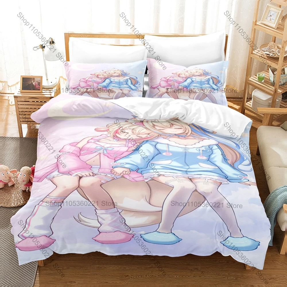 Cute Bau Bau Fuwamoco Bedding Set 3-Piece Cartoon Duvet Cover Set Bed Pillowcase For Bedroom All Season Anime Cartoon