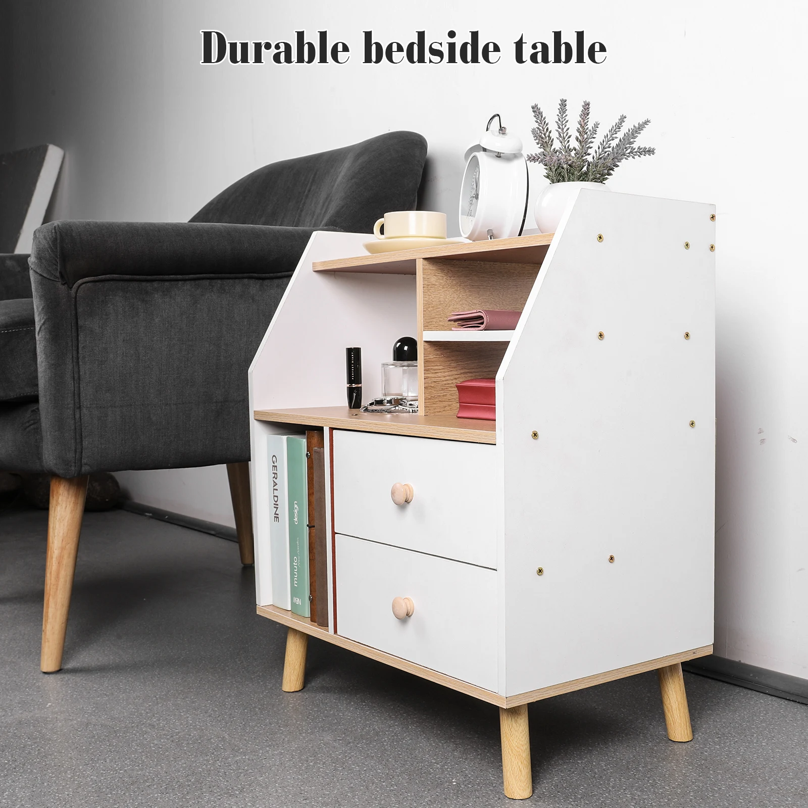 

Wooden Modern Bedside Table with 2 Drawers Simple Bedside Storage Locker Nordic Bedside Storage Cabinet for Home Bedroom