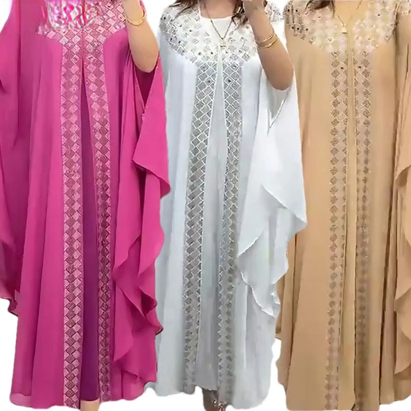 Robe robes africaines pour femmes en mousseline de soie Boubou Ankara Dashiki 2 pièces ensemble tenues dubaï caftan Abaya Robe Marocaine Femme