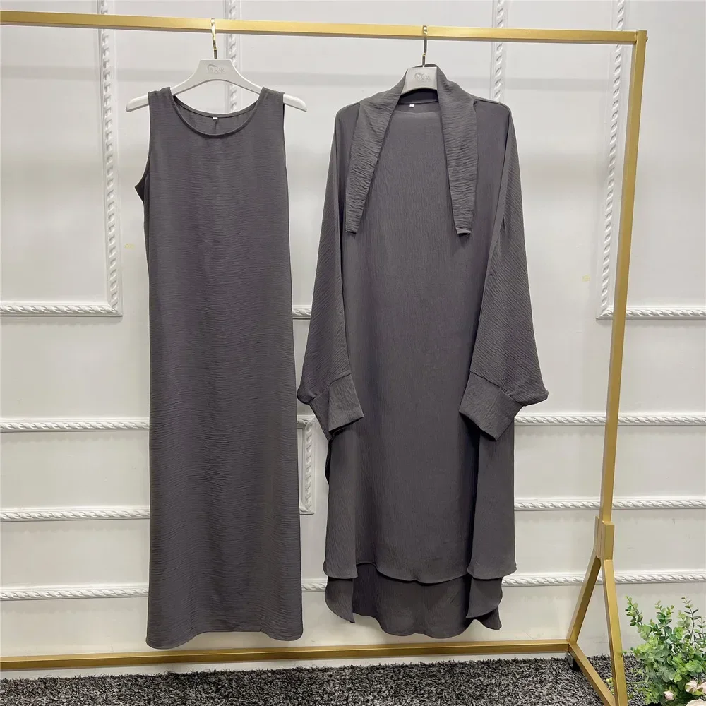 

Two Piece Muslim Women Overhead Hijab Khimar Gowns Dress Sets Islamic Abaya Burqa Eid Ramadan Prayer Garment Costumes Arab Robe