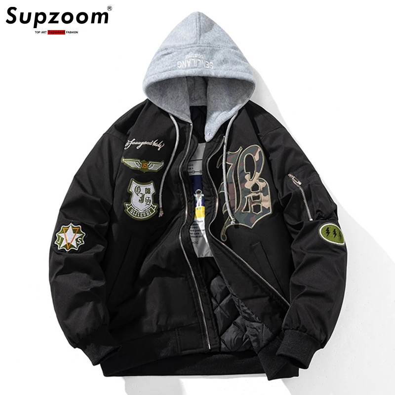 

Supzoom New Arrival Hot Stand Collar Coat Baseball Uniform Zipper Cotton Liner Rib Sleeve Loose Brand Clothing Bomber Jacket Men