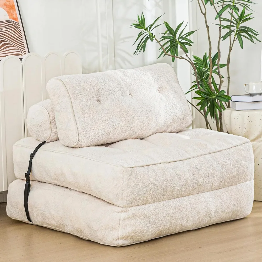 Folding Sofa Bed, Convertible Sleeper Chair with Pillow Foldable Mattress with Back Support, Portable Fold Out Sofa