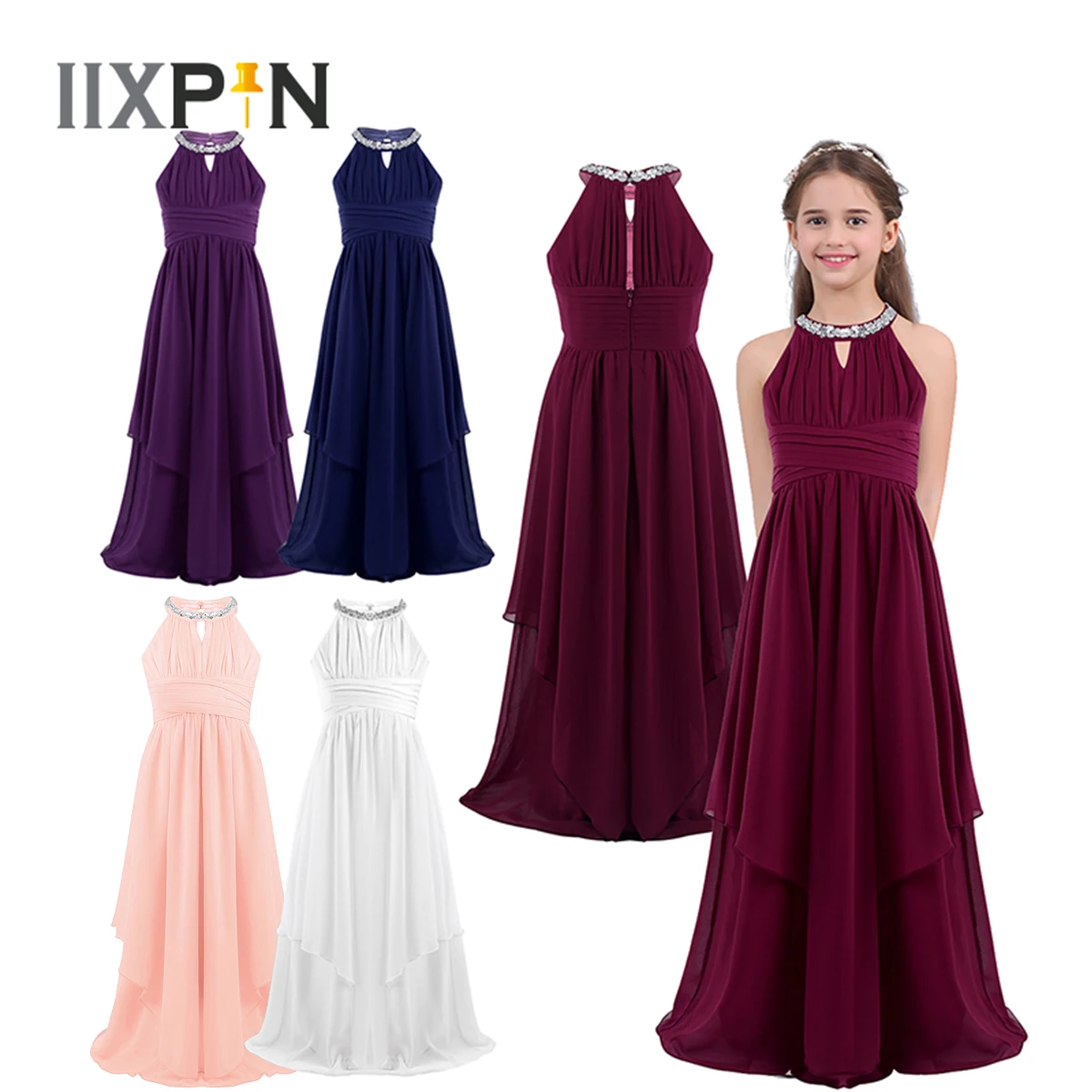 

Chiffon Flower Girl Dress Sleeveless Sequined Princess Dresses For Girls Kids Pageant Wedding Bridesmaid Birthday Party Dress