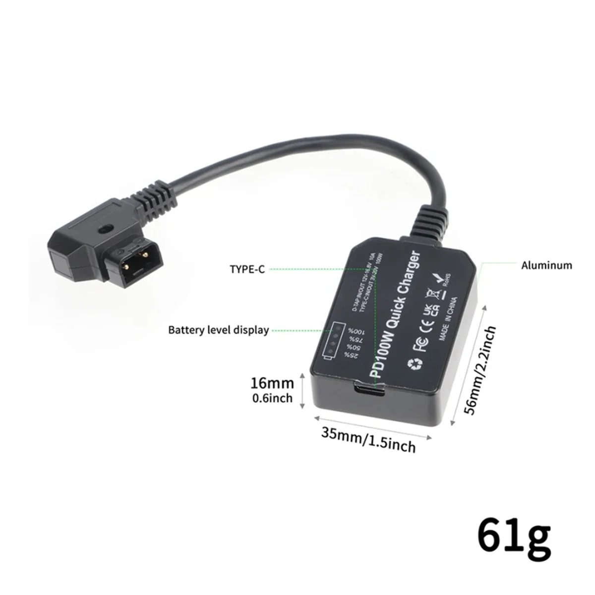 Bateria fictícias D-TAP V-Port para PD 100W Bidirecional Módulo de Carregamento e Descarga, Adaptador USB para Monitor e Câmera