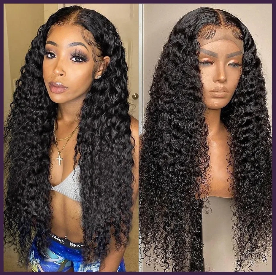 Deep Wave 250 Density 13x6 Transparent Lace Front Human Hair Wig Loose Water Curly 13x4 Lace Frontal Human Hair Remy Wig