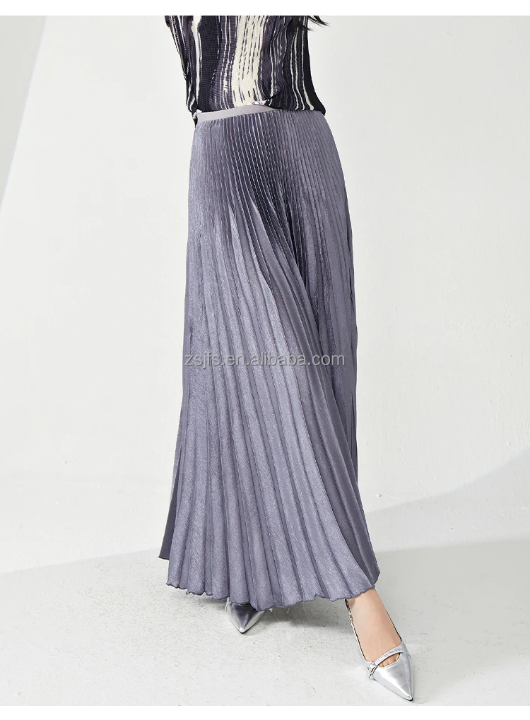 Miyake Women's Vintage Western Style Pleated A-Line Skirt Fashionable and Stretchy Made from Elastic Polyester Fabric