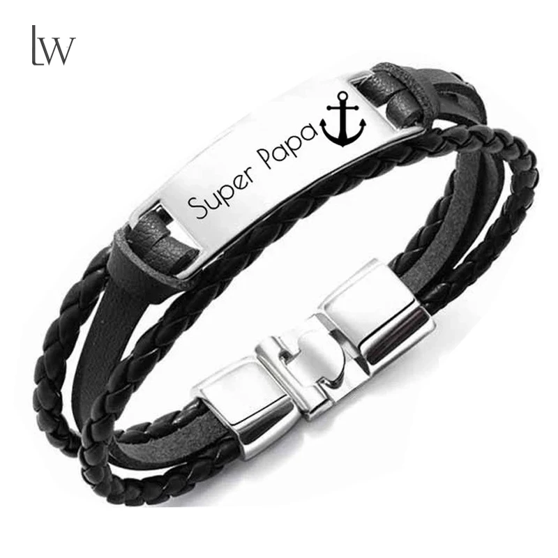 

Personalized Men Bracelet Custom Name Bracelets for Men Leather Engraved Text Bracelet Gift for Boyfriend Husband Father's Day