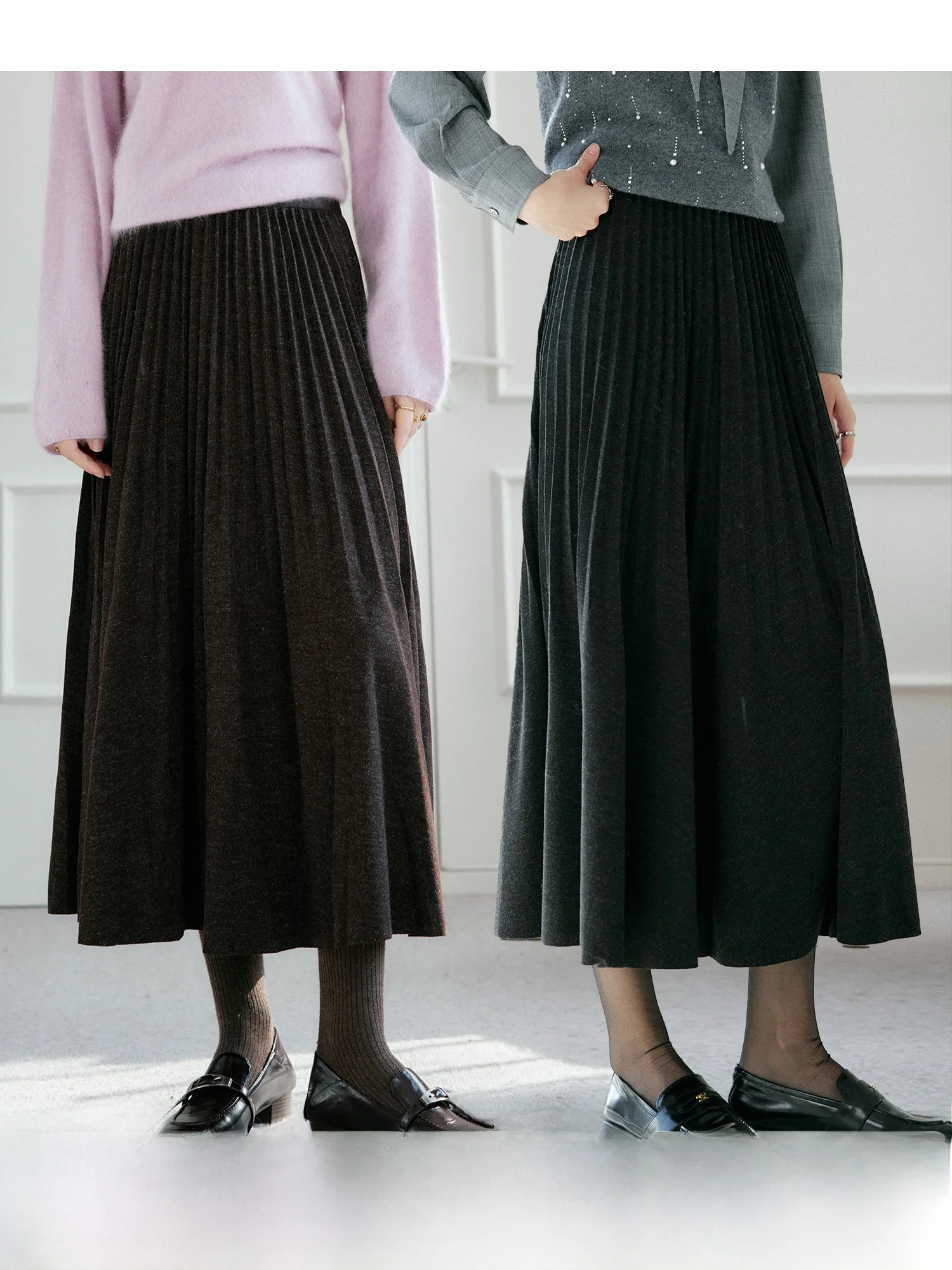 

Женская плиссированная шерстяная юбка-трапеция Ele, стройнящая, для осени, для работы, из полиэстера, вискозы и шерсти