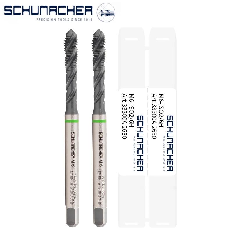 German SCHUMACHER Green Ring DIN Standard Spiral Fluted Tap Pointed M3 M4 M5 Machine Thread Taps For Stainless Steel Aluminum
