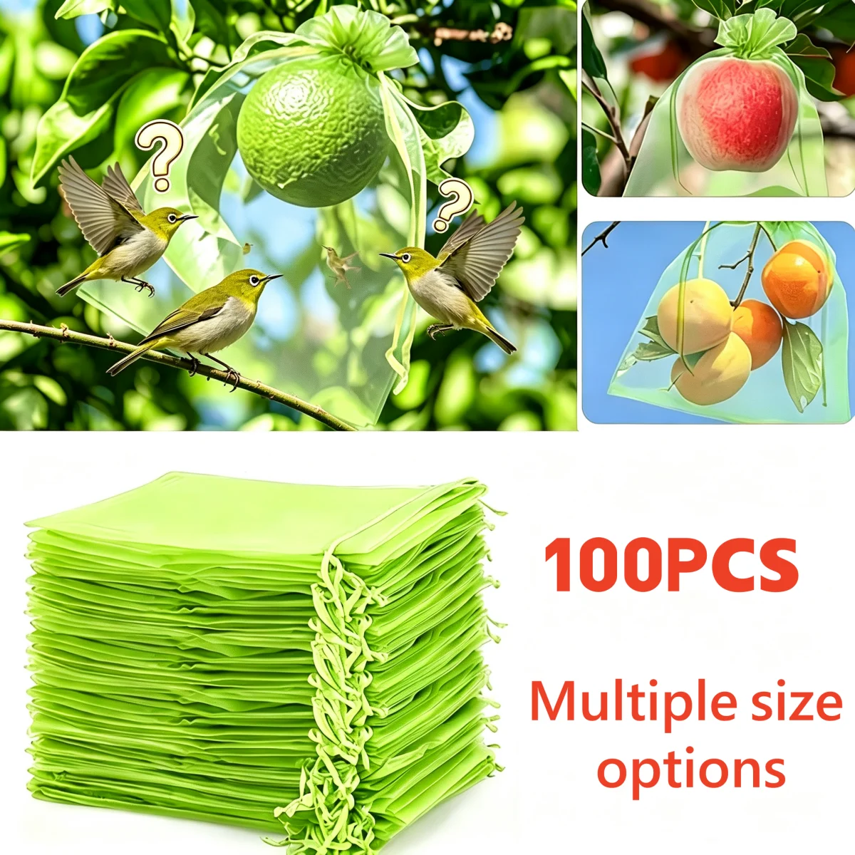 100Pcs Fruit Protection Bags Drawstring Reusable Mesh Netting Bags for Grapes Strawberry Vegetables Cover Anti Bird Pest Control