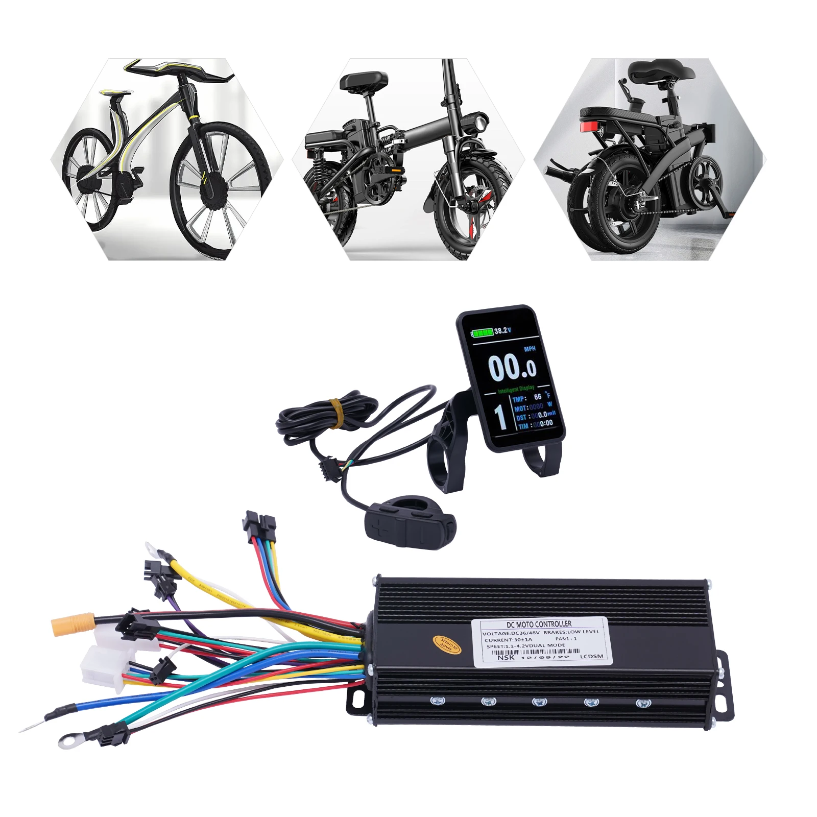 Universal Electric Bicycle Brushless Controller Kit, E-Bike, Scooter, LCD Display, Aluminum Alloy, Black, 1200W, 48V, NC3630