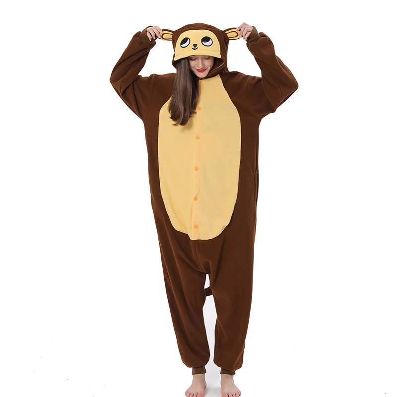 Fleece Monkey Kigurumi Anime Onesie Cartoon Pajamas Adults Women Party Sleepingwear One-Piece Christmas Homewear Friend Gift