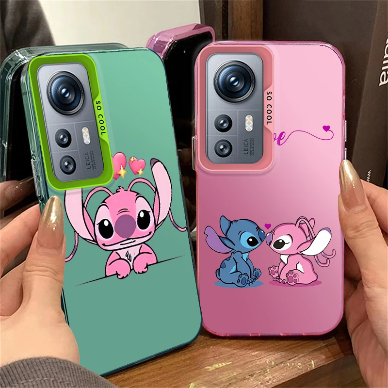 Disney Stitch Angie For Redmi Note 13 12S 11S 10Lite Pro Max Plus 4G 5G Fashion Colorful Silver Phone Case