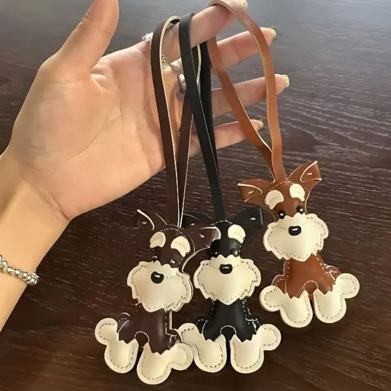 Cartoon PU Animal Key Chain Cute Schnauzer Keyring For Women PU Leather Dog Puppy Pendant Keychain Backpack Pendant Ornaments