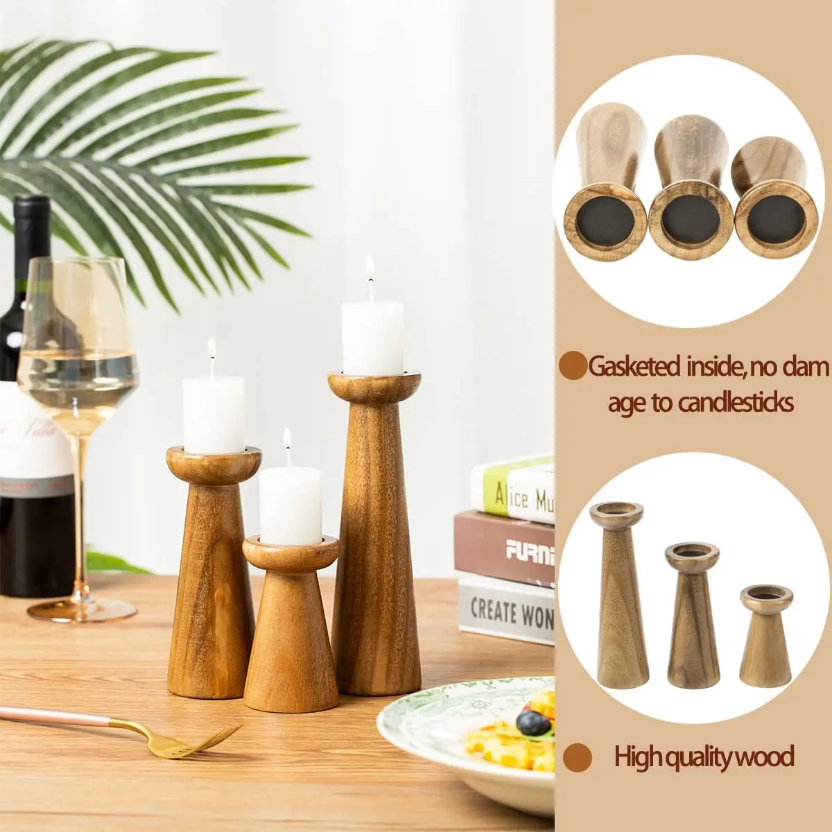 hot saltVintage Rustic Wood Candle Holder Distressed Farmhouse Candelabra for Christmas Mantel Decor