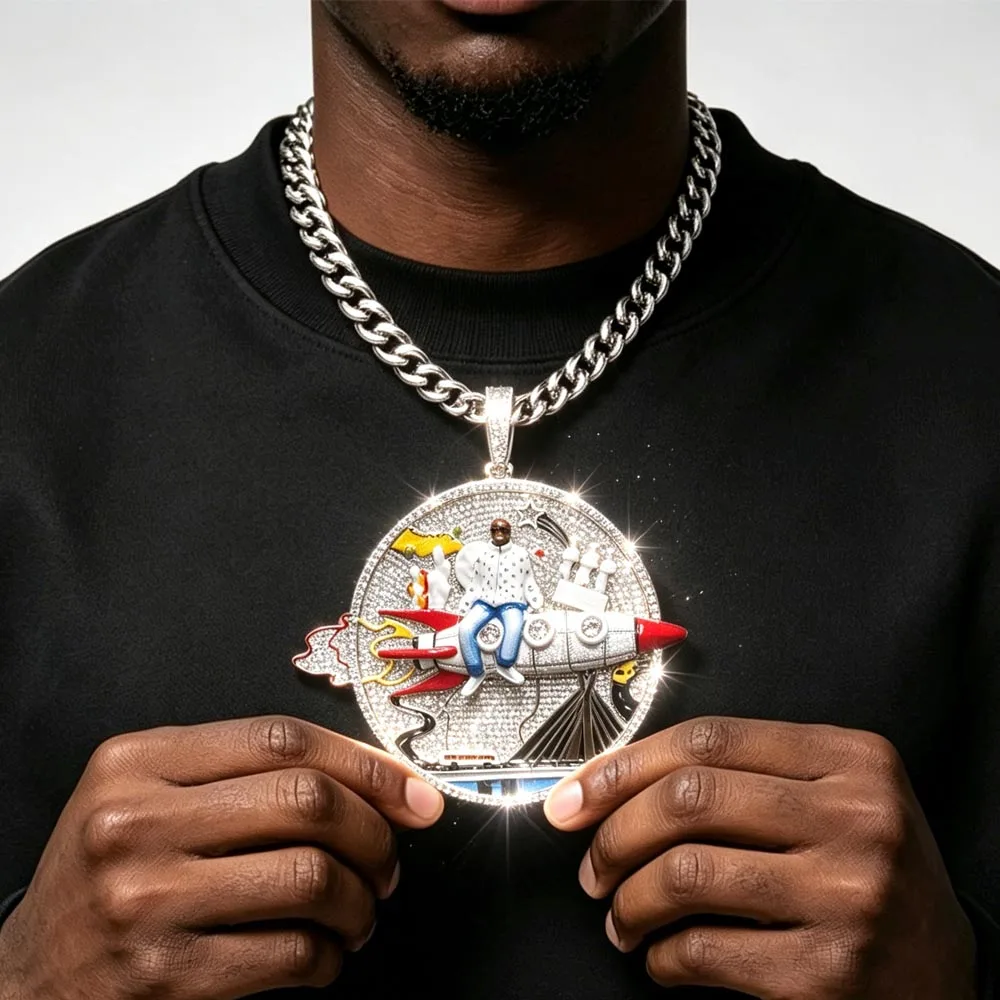 Full Diamond 3D Rocket Necklace Pendant Hip-hop White Airplane Iced Out 5A CZ Men Rapper Jewelry Gift Cuban Chain Accessories